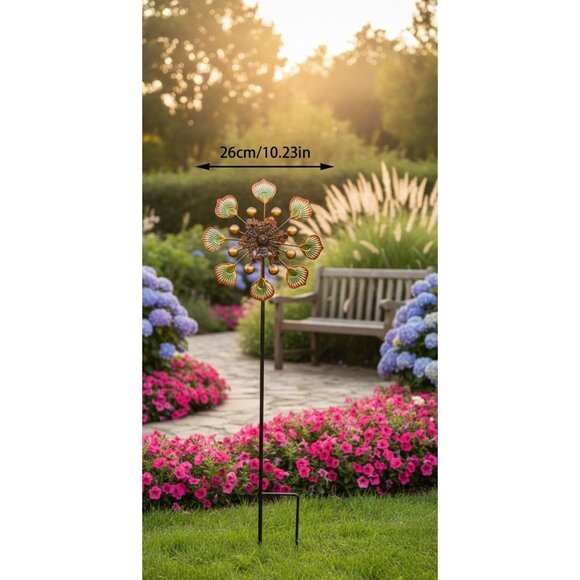 Wind Spinner Rustic Brown Pinwheel Rotating Metal Home Garden Yard Art - Picture 5 of 9